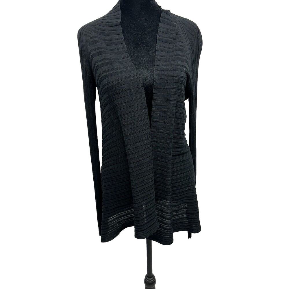 Eileen Fisher Cardigan Womens Small Black‎ Ribbed Lightweight Elegant Staple